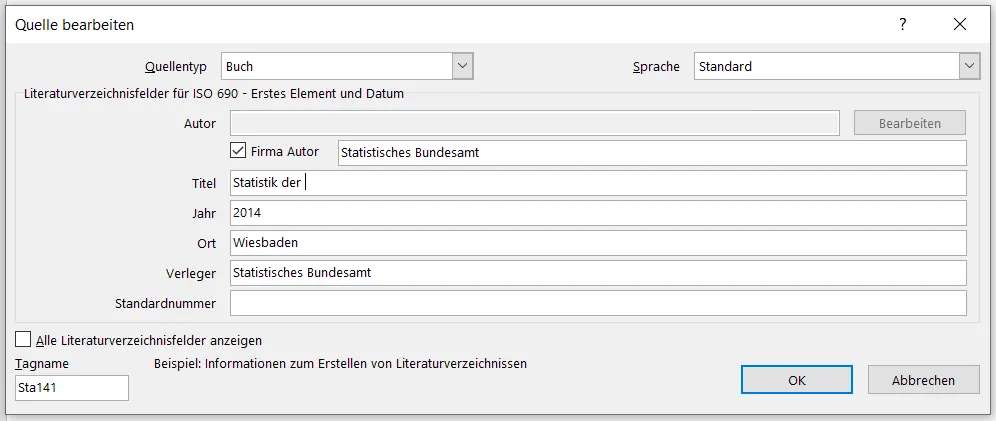 Quellen in Word erstellen und bearbeiten