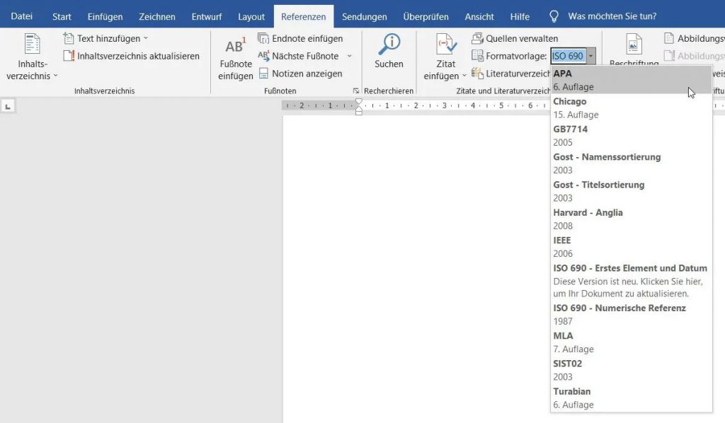 Zitier-Richtlinie in Word anpassen